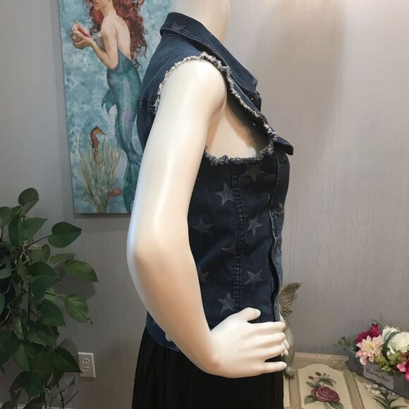 Rock & Republic Gunshow Stars Denim Vest Blue Sz XS - Picture 4 of 16